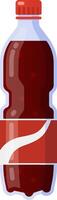 Refreshing carbonated beverage in a transparent plastic bottle featuring a stylish red label and a securely fastened red cap, providing a thirst quenching and visually appealing image vector