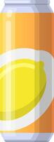 Refreshing lemon soda in an aluminum can featuring a vibrant lemon design, offering a deliciously sweet and fizzy drink ideal for satisfying thirst on warm summer days vector