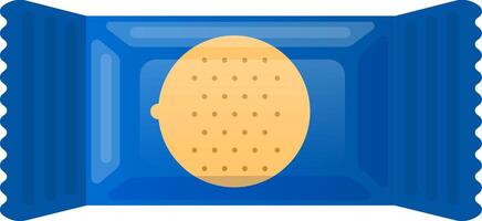 Round cracker in blue packaging with irregular edges showing through transparent layer, representing a simple yet satisfying snack or light meal option vector