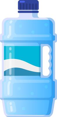 Refreshing and hydrating, a large plastic bottle holds sparkling water, featuring a vibrant blue label with a stylized wave design and a convenient handle grip for easy carrying