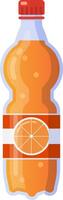 Refreshing orange soda in a plastic bottle featuring a vibrant orange slice on the label, topped with a red cap, offering a cool and tangy beverage vector