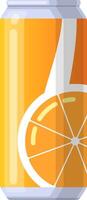 Aluminum can with orange soda featuring a stylized orange slice design, representing a refreshing and thirst quenching beverage, perfect for hot summer days vector