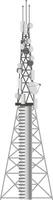 Metal telecommunication tower rising high against a cloudless sky, featuring various antennas and a satellite dish, delivering essential wireless communication services and connectivity vector