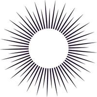 Graphic design element featuring radiating lines emanating from a central circular space, evoking a sunburst, starburst, or explosion effect, ideal for backgrounds, logos, or decorative elements vector