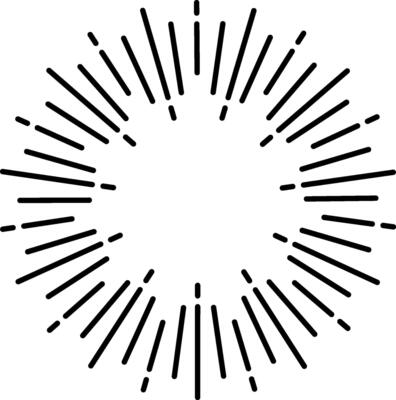 Sunburst design element radiating outwards with black thin lines, creating a dynamic and eye catching visual effect on white background, perfect for graphic design projects