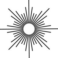 Radial black lines converging toward a central white circle create a dynamic starburst effect against a clean white background, perfect for energetic design projects vector
