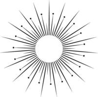 Radiating black lines from a central circle create a sunburst effect with scattered dots on a clean white background, perfect for graphic design projects vector