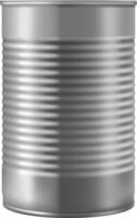 Gray metal tin can featuring parallel horizontal ridges, reflecting light and suggesting a metallic texture, ideal for beverage or food packaging, isolated on a white background vector