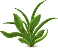 Lush green leaves and grass blades intertwine, creating a vibrant and detailed bush, isolated on a white background, evoking feelings of freshness and natural beauty vector