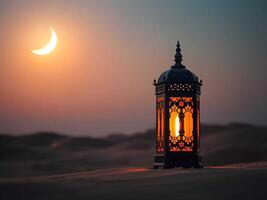 the moon and the lantern in the desert photo