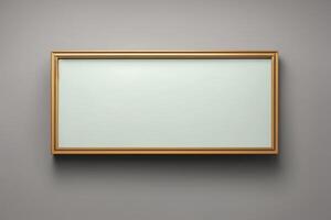 An empty frame on a wall with a blank white board photo