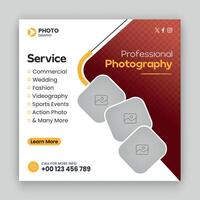 Digital photography services social media post template and web banner, vector