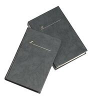 Two black notebooks with gold lettering on the front photo