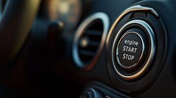 Start and Stop button close-up on the dashboard in a car. Concept of car sales, leasing and rental. photo