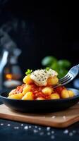 Tasty plate of food with fork ready to enjoy showcasing a colorful array of ingredients and culinary presentation photo