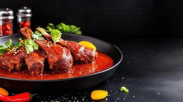 Hearty bowl of food featuring tender meat pieces with colorful vegetables and savory sauce perfect for a filling meal photo