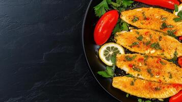 Flavorful plate of chicken and fresh vegetables artfully presented for a nutritious and wholesome meal experience photo