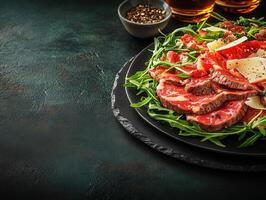 Hearty plate of meat and vegetables served together for a nutritious and satisfying meal experience full of flavor photo