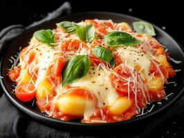 Generous plate of pasta tossed with fresh vegetables and flavorful sauce highlighting a gourmet italian meal photo