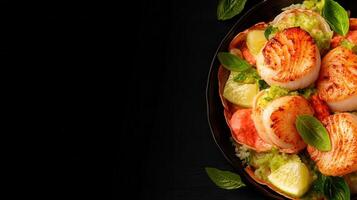 A wholesome bowl of colorful shrimp salad loaded with fresh vegetables for a nutritious and delicious meal photo