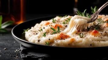 Nutritious bowl of masoor lentils served with a fork for a healthy and wholesome meal experience photo