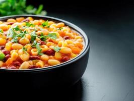 A bowl filled with nutritious beans placed on a table showcasing their rich color and texture for healthy eating photo