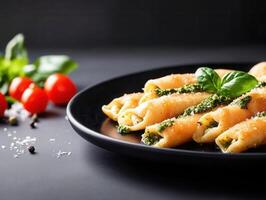 Freshly prepared plate of pasta generously served with tender broccoli for a nutritious and satisfying meal photo