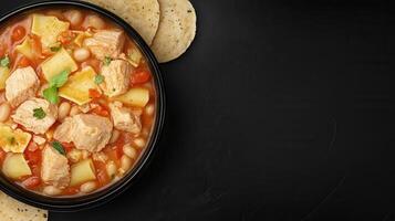 A bowl of flavorful chicken toro soup steaming gently on a table ready to be enjoyed by hungry diners photo