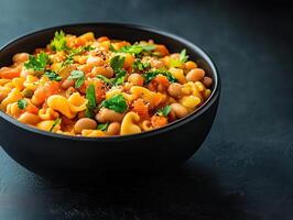 A simple yet appealing bowl of food displayed on a table ready to be savored by those who appreciate good meals photo