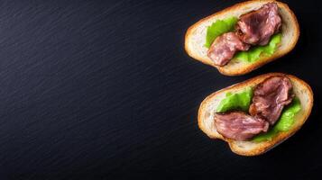 Freshly made sandwich layered with succulent meat and crisp lettuce served on a plate for a satisfying lunch photo