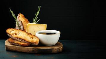 A delicious sandwich served alongside a cup of freshly brewed coffee, perfect for a quick meal or afternoon snack photo