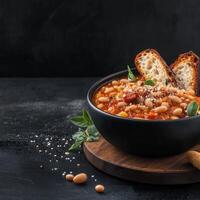 A nutritious bowl of mixed beans and flavorful bean soup, perfect for a healthy meal choice or light snack option photo