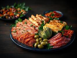 A simple yet elegant plate of food ready to be served, showcasing a balance of colors and textures for culinary delight photo