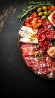 Colorful plate of grilled meat accompanied by an array of fresh vegetables for a wholesome and delicious meal photo