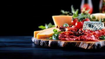 A delectable cheese platter featuring an assortment of fine meats and cheeses perfect for entertaining and sharing photo