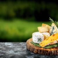 Artisan cheese platter featuring a selection of various cheeses perfect for a gourmet tasting or social gathering photo