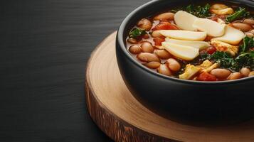 A wholesome bowl of soup featuring tender potatoes and fresh greens for a comforting and delicious meal photo