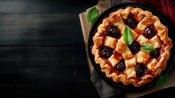 Exquisite pie featuring cherries and fresh basil leaves creating a unique flavor combination ideal for dessert enthusiasts photo