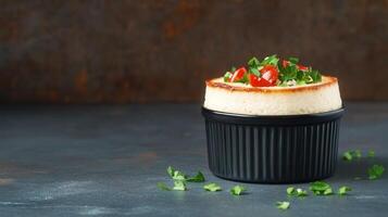 Elegant small dish of gourmet appetizer featuring fresh ingredients and artful presentation for fine dining photo