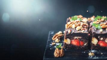 Decadent chocolate bar loaded with crunchy nuts and rich smooth chocolate for an indulgent treat photo