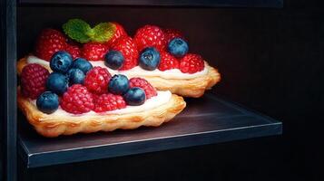 Flaky pastry filled with juicy berries including ripe blueberries for a perfectly sweet and tart dessert experience photo