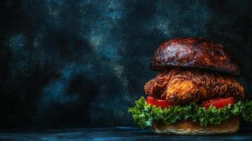 Savory chicken sandwich loaded with fresh lettuce and ingredients for a delicious and satisfying meal experience photo