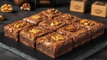 Decadent chocolate brownie richly infused with crunchy nuts for a perfectly indulgent dessert experience photo