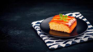 Tempting slice of vanilla cake with whipped cream on a decorative plate ready to delight dessert lovers everywhere photo