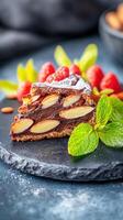 Rich chocolate covered dessert presenting a luxurious treat that will delight any sweet tooth and indulge your cravings photo