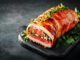 A succulent piece of meat served with parise for a unique and flavorful dining experience worth savoring photo