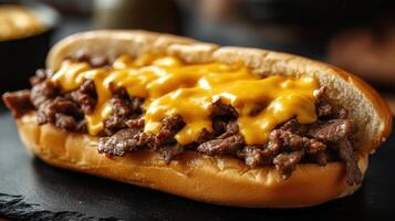 Delectable sandwich featuring a generous cheese topping and fresh ingredients perfect for a quick and tasty lunch photo