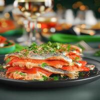 Beautifully arranged plate of delectable food ready to be served at a casual dining experience photo