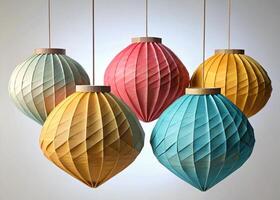 Beautifully crafted paper lanterns in various colors and patterns, perfect for a fun, colorful atmosphere at any celebration or gathering photo