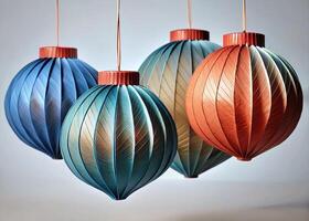 Vibrantly colored paper lanterns suspended in a string, adding a bright and lively touch to any space or DIY decoration project photo